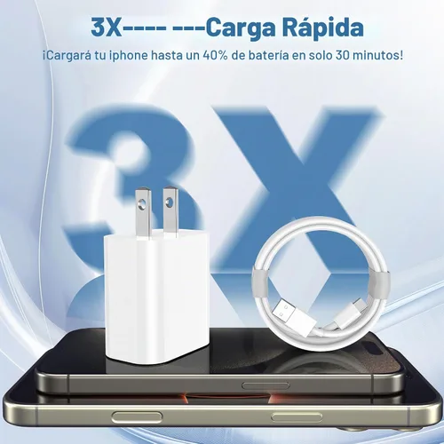 Vista 3 de Bloque de cargador de pared USB C de 20 W con cable USB A a USB C