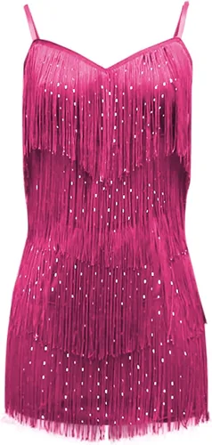 Vista 6 de Vestido sexy de fiesta con cuello en V para mujer, vestido de lentejuelas de color sólido, vestido con flecos, para ocasiones especiales