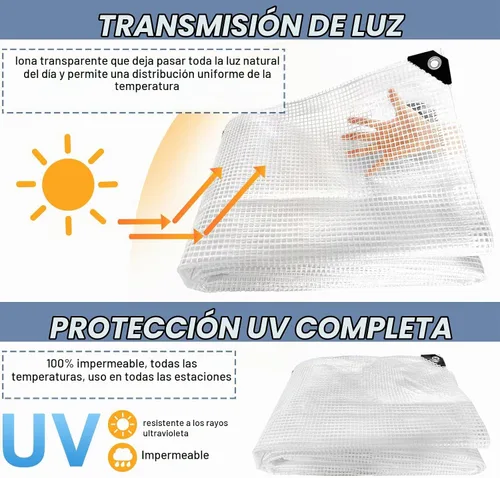 Vista 5 de STARPYNG - Lona transparente/blanca de 10 mil de 10 x 12 pies - Lona de malla transparente resistente - Lona impermeable, resistente a los rayos UV