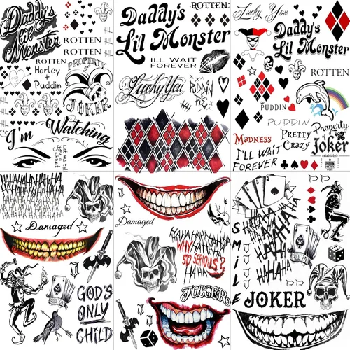 Vista 13 de 52 hojas de tatuajes temporales de Halloween para niños, niñas, mujeres, hombres, adultos, 3D de cara aterradora, calavera, tatuajes falsos