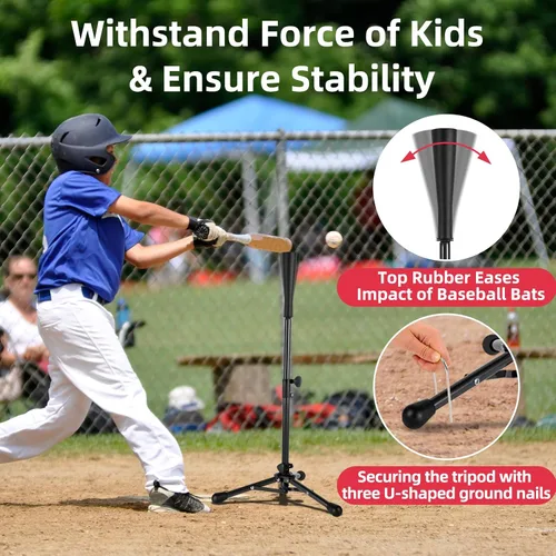 Vista 2 de Kids Baseball Tee, 20.87 to 31.29 Inches Batting Tees for Baseball with Carry Bag, Portable Stable Baseball Tees for Hitting, Tripod Tanner Tee for