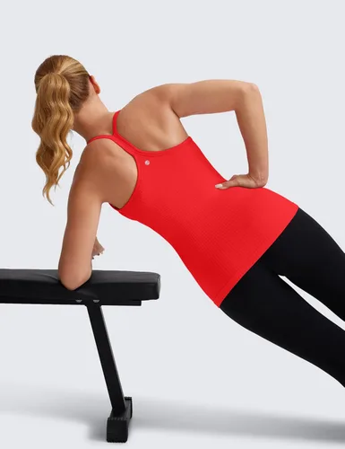 Vista 3 de CRZ YOGA Camisetas sin costuras de entrenamiento para mujer con espalda cruzada, camisola atlética deportiva con sostén incorporado