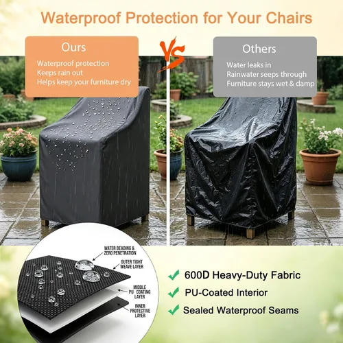 Vista 4 de NettyPro Fundas apilables para sillas de patio, impermeables, para muebles de patio al aire libre, se adapta a sillas apilables de 4 a 6 sillas