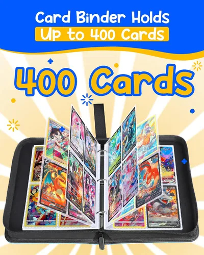 Vista 4 de Carpeta de tarjetas para tarjetas Pokémon, 4 bolsillos coleccionables, álbumes de tarjetas coleccionables para libros, 400 tarjetas con fundas
