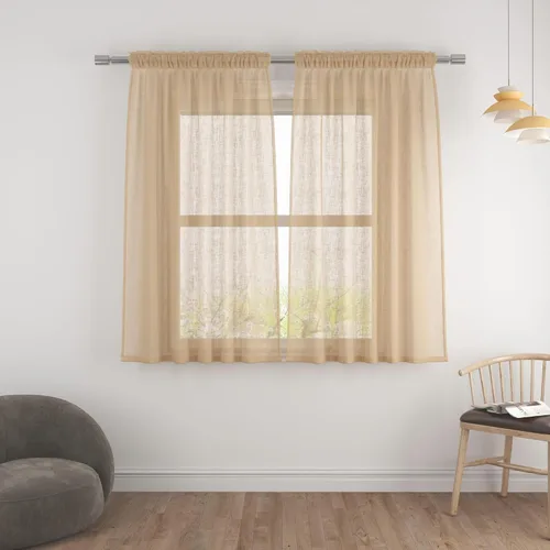Vista 69 de UPOPO Paneles de Cortina Beige Pequeños Cortinas Transparentes de Gasa de 16 Pulgadas de Largo Cortinas de Cocina de Voile con Textura de Lino