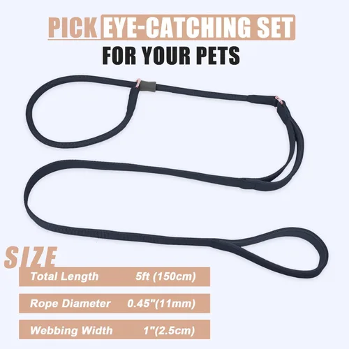 Vista 4 de Correa antideslizante para perro, correa de entrenamiento para perros con doble asa, correa antideslizante de cuero suave y collar, correa de nailon
