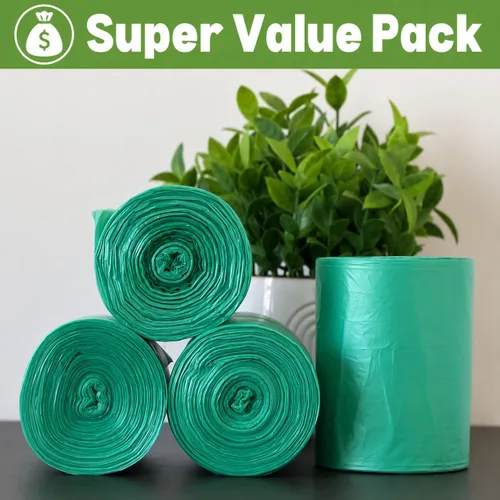 Vista 3 de Bolsas de basura pequeñas de 1.2 galones (440 unidades) Mini bolsas de basura verdes de 5 litros, forros para cubos de basura pequeños, bolsas