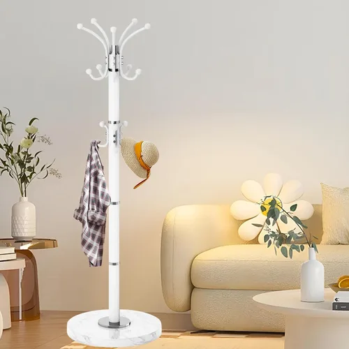 Vista 9 de Perchero de Metal de Servicio Pesado, Perchero Moderno Independiente con Base de Mármol Natural, Percheros Giratorios de 360° con 16 Ganchos
