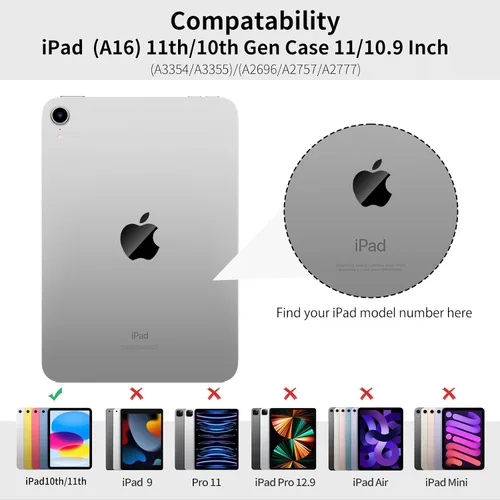 Vista 7 de Funda para iPad (A16) de 11ª generación de 11 pulgadas 2025/iPad de 10.9 pulgadas 2022, encendido y apagado automático, compatible con Touch ID