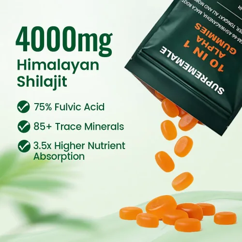 Vista 4 de SupremeMale - Gomitas alfa 10 en 1 para hombres, gomitas Alpha Shilajit con Ashwagandha, Tongkat Ali y Black Musli, soporta energía diaria, 60