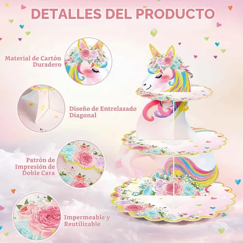 Vista 3 de Censen Soporte para cupcakes de unicornio de 3 niveles, decoraciones