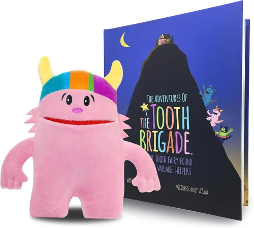 Vista 10 de Juego de almohada y libro de hadas de dientes de monstruo azul, felpa de 8 pulgadas con bolsillo para dientes perdidos y libro de cuentos de tapa