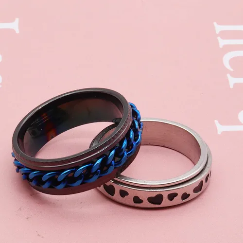 Vista 6 de Juego de anillos de acero inoxidable para mujeres y hombres, anillos de ansiedad, luna y estrella, anillo para aliviar la ansiedad y el estrés