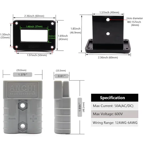 Vista 3 de Conector de conexión rápida de batería de 50 amperios, batería de calibre 6-12, kit de conector de cable de desconexión rápida con soporte
