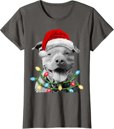 Vista 8 de Pit Bull Santa - Camiseta de perro con luces para árbol de Navidad para niños, Negro, S