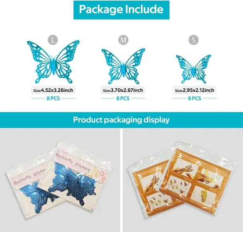 Vista 6 de Calcomanías de pared de mariposa 3D, decoraciones de mariposa para cumpleaños, bodas, fiestas, decoraciones de mariposas para decoración de sala
