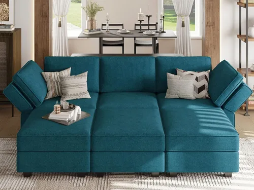 Vista 10 de Belffin - Sofá seccional modular con cama oculta, sofá seccional convertible para sala de estar. Sofá color gris claro