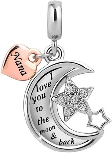 Vista 2 de KunBead Abalorios colgantes de cumpleaños con texto en inglés "I Love You to the Moon and Back" de estrellas compatibles con pulsera Pandora
