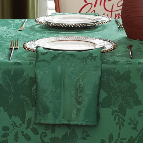 Vista 9 de SASTYBALE Mantel rectangular de Navidad, mantel jacquard verde de 60 x 102 pulgadas con patrón floral de flor de pascua, mantel de tela de damasco