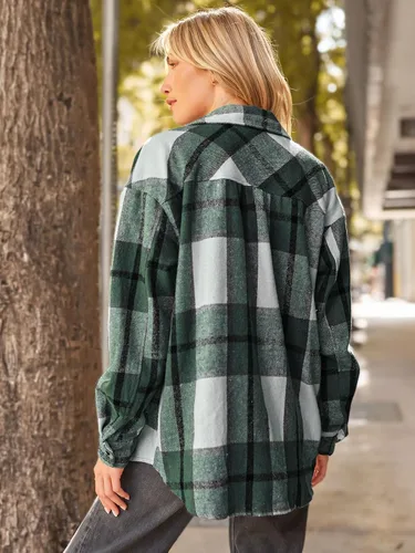 Vista 4 de AUTOMET Womens Casual Plaid Shacket Button Down Long Sleeve Shirts 2024