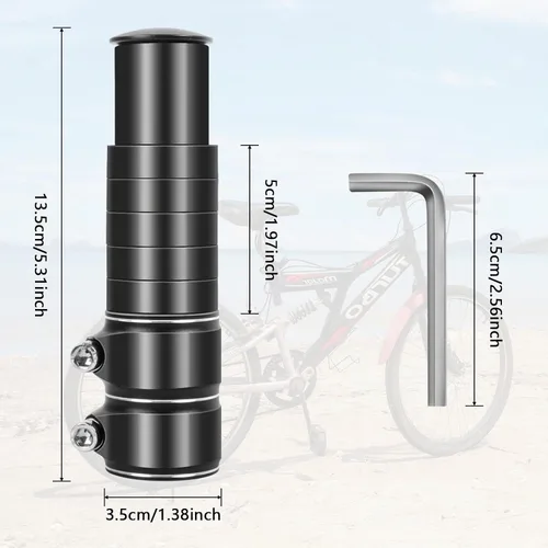 Vista 6 de Elevador de potencia de bicicleta ajustable, extensor de manillar de bicicleta que aumenta la altura del manillar hasta 5.3 pulgadas para la mayoría