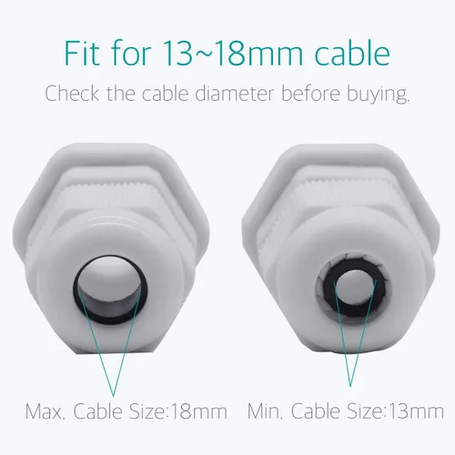Vista 4 de Lantee PG 21 Prensaestopas de cable - 20 piezas de plástico blanco nylon impermeable conector de montaje de las glándulas de alambre