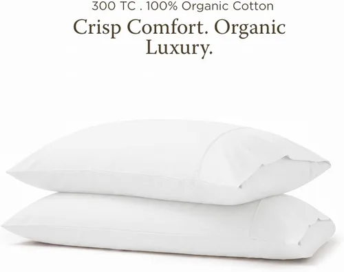 Vista 2 de Threadmill Fundas de almohada estándar de algodón orgánico, percal blanco, 2 piezas Blanco brillante sólido
