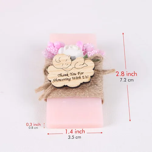 Vista 5 de Paquete de 10 decoraciones para baby shower de Happy Times Favors, regalos para baby shower, jabón mini vegano personalizado hecho a mano con aroma