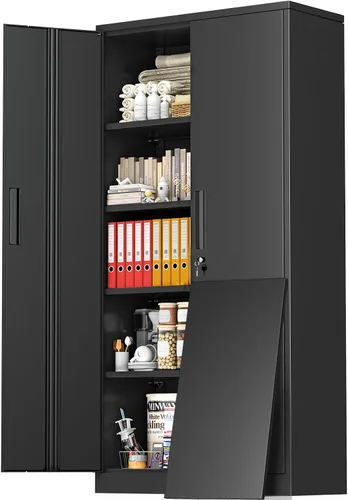 Vista 37 de Greenvelly Armario de almacenamiento de metal con cerradura, armario de almacenamiento de ropa de 72 x 36 x 18 pulgadas, armario de ropa para Negro