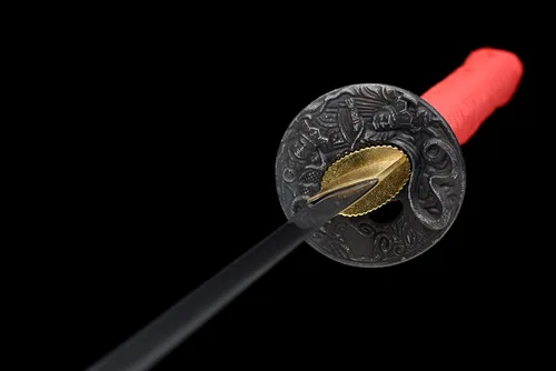 Vista 4 de Espada samurai hecha a mano, acero al carbono 1060, muy afilada, juego de Katana real (negro)