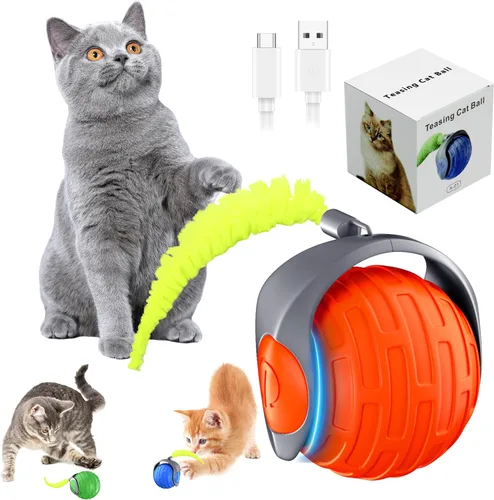 Vista 8 de Juguetes para gatos,Pelota interactiva para gatos de interior aburrido, azul Rodamiento automático, resistente a caídas y evita obstáculos, ajuste