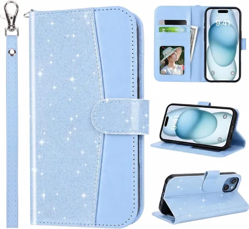 Vista 22 de ULAK Funda tipo billetera compatible con iPhone 15 para mujeres, funda tipo cartera con estampado floral de piel PU premium con porta tarjetas
