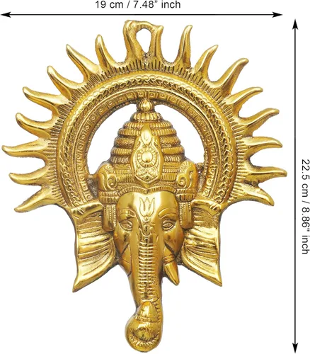 Vista 4 de eCraftIndia Golden Lord Ganesha con sol decorativo de metal para colgar en la pared, decoración del hogar, templo de Pooja Room y regalo