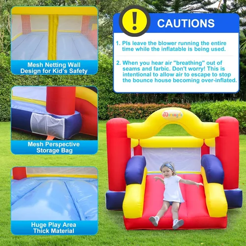 Vista 4 de Castillo inflable con soplador de aire y tobogán, castillo animoso familiar con juego de pelota de dardos, casa inflable para niños, 12 pies x 9