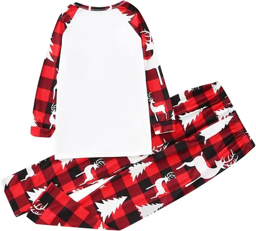 Vista 3 de TWGONE Pijamas de Navidad para la familia pijamas divertidas para hombres y mujeres ropa de descanso a cuadros renos de algodón