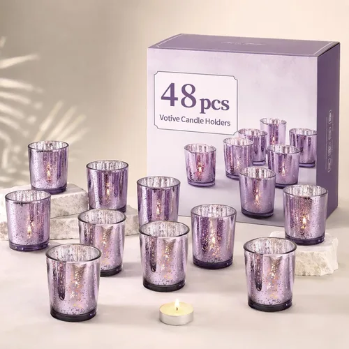 Vista 14 de LETINE 6 portavelas votivas moradas, tamaño votivo estándar para velas votivas regulares, soporte para velas de té para decoración del hogar Púrpura