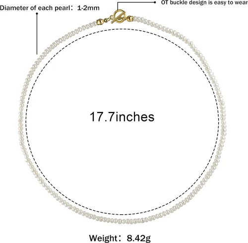 Vista 5 de Cowlyn Pearl Choker Dainty Adjustable Necklace 18K Gold Plated Cultured Barque Pearl Tiny Chain Delicate Mother's Valentine Jewelry for Women Girls