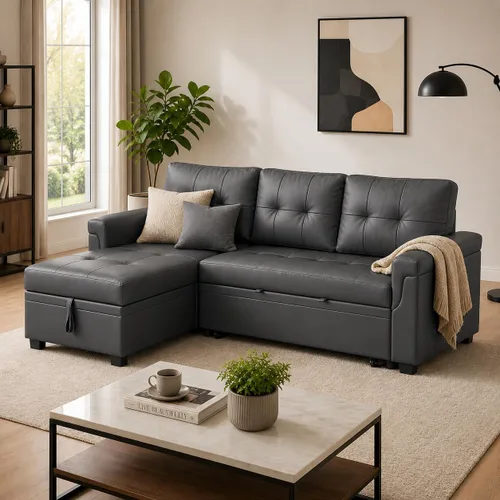 Vista 14 de Naomi Home Transforma Cualquier Espacio: Sofá Seccional Reclinable con Sofá Cama Convertible y Chaise Acogedora. Encuentra Comodidad Tranquila