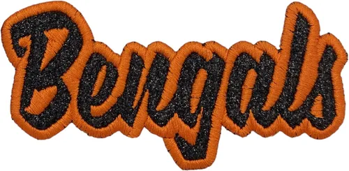 Vista 10 de Bengals, espíritu escolar, bordado, parche para planchar (sarga negra/contorno naranja)