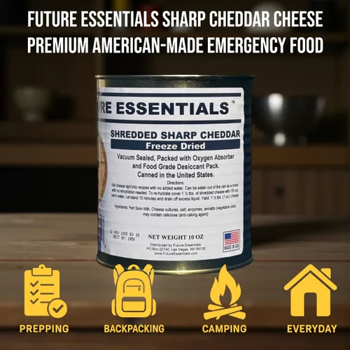 Vista 5 de Future Essentials Queso cheddar afilado liofilizado - Lata #2.5 - Suministro de alimentos de emergencia - Vida útil de 25 años - Fabricado