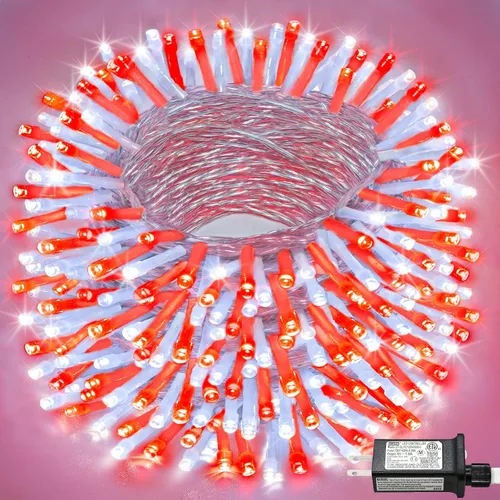 Vista 17 de Tira de 200 luces LED de 66 pies para exteriores, luces de Navidad conectables para interiores, cable transparente, impermeable, 8 modos de luces