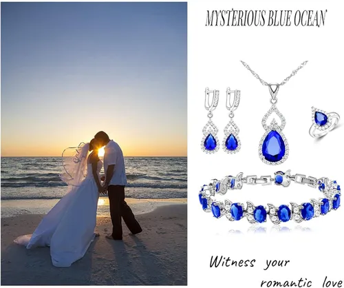 Vista 2 de LMXXVJ Juego de joyas para mujer collar chapado en platino anillo abierto aretes pulsera para cumpleaños aniversario día de la madre regalos