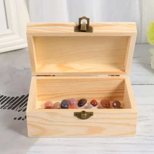 Vista 8 de HEALLILY Joyero de madera sin acabar, organizador de almacenamiento de manualidades, rectángulo compacto para aretes, anillos, cuentas, decoración