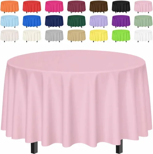 Vista 21 de SietDESEO Paquete de 2 manteles redondos de plástico de 84 x 84 pulgadas, impermeables, color negro, desechables para bodas, cumpleaños, baby Mantel