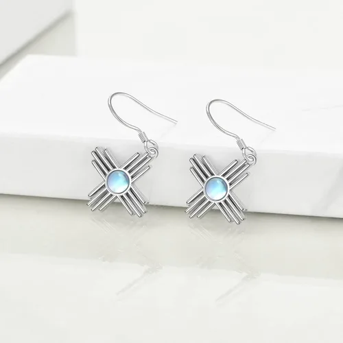 Vista 2 de TIGER RIDER Zia Sun Symbol - Aretes colgantes de plata de ley 925 con diseño de lobo y piedra lunaturquesaoro rosa, aretes colgantes de Nuevo