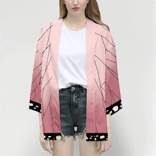 Vista 3 de Rickem Adult Women Kimetsu no Yaiba Kochou Shinobu Robes Cosplay Cardigan Top Jacket Kimono