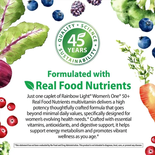 Vista 6 de Rainbow Light Womens One + Multivitamin 50 Plus 60 Comprimidos Apoya la Menopausia Nutrientes de Alimentos Reales, Enzimas Digestivas