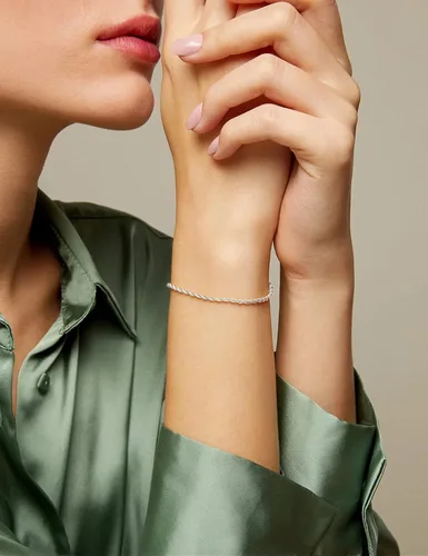 Vista 2 de nometo Pulsera de cadena de cuerda de plata de ley 925, pulsera de cadena de caja, pulsera de cadena de 2mm 3mm 5mm, pulsera chapada en plataoro