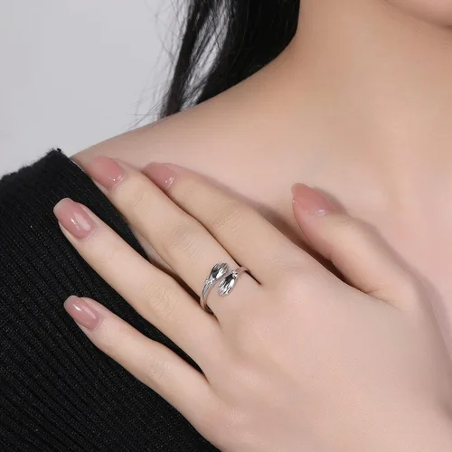 Vista 3 de Anillo de abrazo de plata de ley ajustable para seres queridos, anillos de abrazo apilables para mujeres, anillos de abrazo de mano para abrazar
