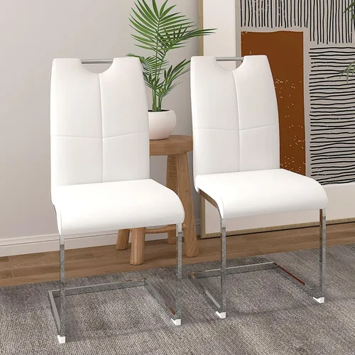 Vista 14 de Juego de 2 sillas de comedor, modernas sillas de comedor de piel sintética con respaldo alto, patas de metal, sillas tapizadas modernas para cocina